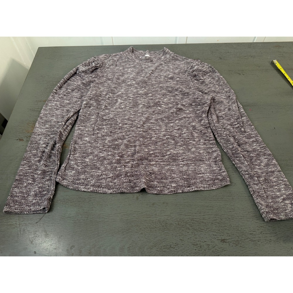 Love & Piece Collective Purple Marled Mock Neck Puff Shoulder Sweater Top XL